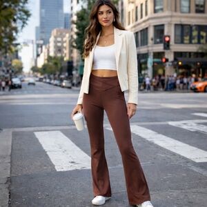 OFFLINE By Aerie Real Me High Waisted Crossover Flare Leggings Yoga Pants Brown